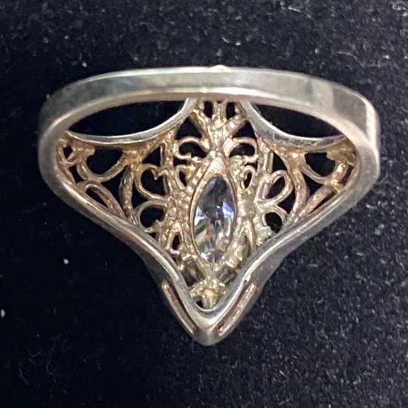 Ring Marquis CZ Cubic Zirconia 10mm x 5mm Filigree Vintage Jewelry Sterling Silv - Picture 10 of 16